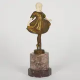 Art Deco cold painted and gilt by Ferdinand Preiss, bronze. Octagonal marble plinth. Preiss & Kassler mark to base, offered Nov 2022
