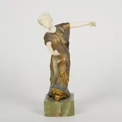 Cold painted by Louis Barthélemy, bronze on onyx base. 8 H x 3 1/3 D x 2 W, offered Nov 2022
