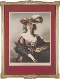 Self Portrait (of the artist) in a Straw Hat (1782). Color by Élisabeth Louise Vigée Le Brun, lithograph. Publisher's copyright on the bottom right. (Late 19th - Early 20th Century), offered Nov 2022