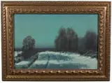 Winter Moonlit Scene by Wiktor Korecki, Oil on canvas, offered Aug 2022