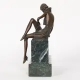 Art Deco Seated Women by Jean Pierre Morante, Bronze on green marble base, offered Aug 2022