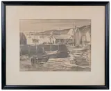 Harbor Scene (Probably Rockport, Massachusetts). Circa 1920. Stone by John Chetcuti, lithograph, offered Aug 2022