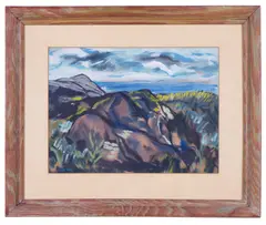 New England Coastal Bluffs.' by Howard Hardy, Gouache on paper laid on board, offered Aug 2022