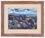 New England Coastal Bluffs.' by Howard Hardy, Gouache on paper laid on board, offered Aug 2022