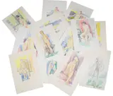Fifteen (15) Figurative by Iso Papo, watercolor studies. Male and female subjects. One, offered Aug 2022