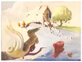 Untitled by American Surrealism, Watercolor on paper. Artist unknown, offered May 2022