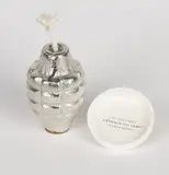 Hand Grenade Oil Lamp by Piet Houtenbos, oil lamp wick and a US Quarter mounted on base. Unused. Circa 2004. In original, offered May 2022