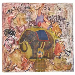 Centrifugal by Riva Leviten, 2000, Encaustic and collage on panel, offered May 2022