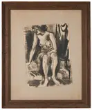 Nude. Signed lower right by Alex Minewski, Ink wash on paper, offered May 2022