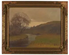 Tonalist Riverscape by H. Peabody Flagg, Oil on canvas. 1919, offered May 2022