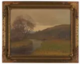 Tonalist Riverscape by H. Peabody Flagg, Oil on canvas. 1919, offered May 2022