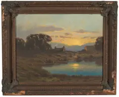 The Close of Day, Aug 15, 1919 by H. Peabody Flagg, Oil on artist board, offered May 2022