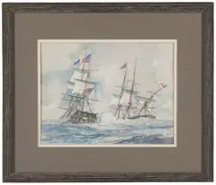 Maritime Battle Scene by Robert Sticker, 1976, Watercolor, offered May 2022