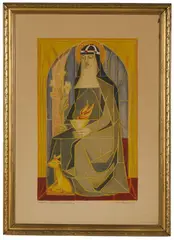 Porchoir by Erik Olson, lithograph with paint and color pencil. 1952, offered May 2022