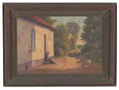 Driving in the Sheep by H. Peabody Flagg, 1921, Oil on canvas, offered May 2022
