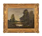 Untitled - River Landscape Scene with Figure by Paul Astier, oil on canvas, sold Sep 2024