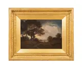 Untitled - Dusk Landscape with Cottage - late 19th century by Arthur Blaschnik, oil on canvas laid to board, sold Sep 2024