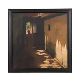 Untitled - Interior Entrance Scene with a Figure - 2002 by Le Nhu Ha, oil on canvas, sold Jun 2024