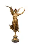 La Victoire - late 19th century by Eugène Marioton, bronze sculpture on marble plinth, sold Sep 2024