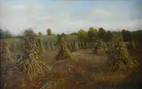 Landscape with Haystacks by John Clinton Ogilvie, oil on canvas, offered Dec 2018