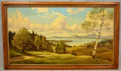 large landscape painting by Hans Liebl, oil on masonite, sold Nov 2018