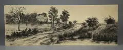 landscape drawing by Alberta Morris, crayon on paper, offered Oct 2018