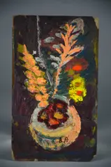 still life of a potted plant by Biagio Pinto, acrylic on card board, sold Oct 2018