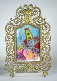 Clown playing a guitar by Joseph Pinto Sr., acrylic and wax crayon on paper, sold Oct 2018