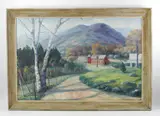 Vermont farm with road by Fred Sargent, oil on canvas, sold Jan 2023