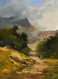 Mountain Landscape with Horse Drawn Cart by Tony De Freitas, oil on board, sold Jul 2021