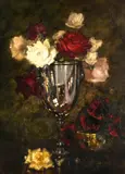 Still life with Trophy Filled with Roses by Henry John Dykaman, oil on canvas, sold Jul 2021