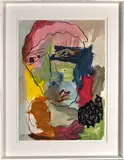 Portrait by Juanita Frier, collage with newsprint, sold Jul 2021