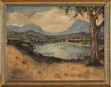 Savanah Landscape with Lake by Louis Audie, oil on board, sold Jul 2021