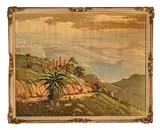 Landscape with Hills and Aloes by Robert Pohl, 1958, oil on canvas, sold Jul 2021