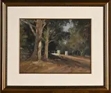 Landscape with Farm Gates by Margè Maggs, oil on canvas mounted on board, sold Jul 2021