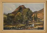Riverine Landscape by Stewart Titcombe, 1963, oil on canvas mounted board, sold Jul 2021