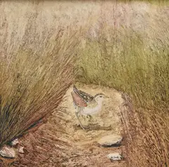 Corncrack(e) by Neil Simone, oil on board, sold Feb 2025