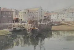 The Fish Quay Mevagissey by Leonard Barton, watercolour, sold Feb 2025