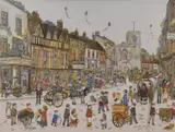 Stratford upon Avon' within a washline card mount with illustration and moulded gilt frame, under glass 19.5cm x 24.5cm & 37.5cm x 42.5cm some losses to frame by Diane Elson, ink and watercolour, sold Feb 2025