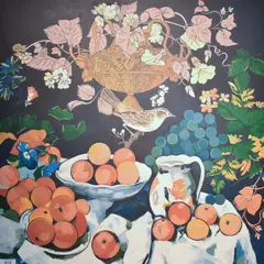 Still Life with Grapes and a Bird by Simon M Smith, oil, sold Jan 2025