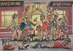 Bar Cairo by Alan Collister, ink and watecolous, sold Jan 2025