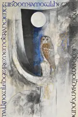 Owl of Wisdom by Meg Falconer, gouache and mixed, sold Nov 2024