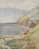 Fleshwick Bay, Isle of Man by Harold Gilbert, watercolour, sold Nov 2024