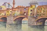 Firenze: Ponte Vecchio by Giovani Ospitali, watercolour, sold Nov 2024