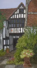 Untitled by Angela Bentley, Embroidery' and 'Greyfriars Courtyard Study', framed, mounted, and under glass, measuring, sold Aug 2024