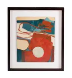 Landscape: red and blue by Derek Stafford, Oil on board, sold Aug 2025