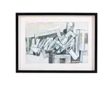 Forms: black and grey by Derek Stafford, Oil on board, sold Aug 2025