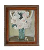 Vase with roses by Alfred Palmer, Oil on board, sold Jul 2025