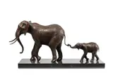 Elephants, mother and calf by Jonathan Wylder, 2000, Bronze on marble base, sold Jul 2025