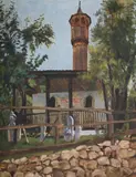 Wooden minaret, sarajevo, bosnia by Hilda Carline, 1922, Oil on canvas, sold Jul 2025